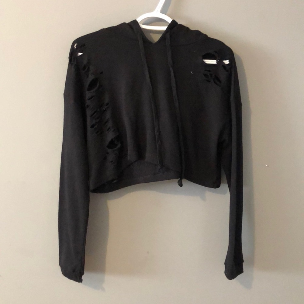 Black ripped cropped hoodie